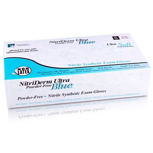 NitriDerm® Ultra Blue Nitrile Exam Gloves, Powder Free, Non-Sterile, Textured, Large, Light Blue, 100/Box, 157300 thumbnail 2