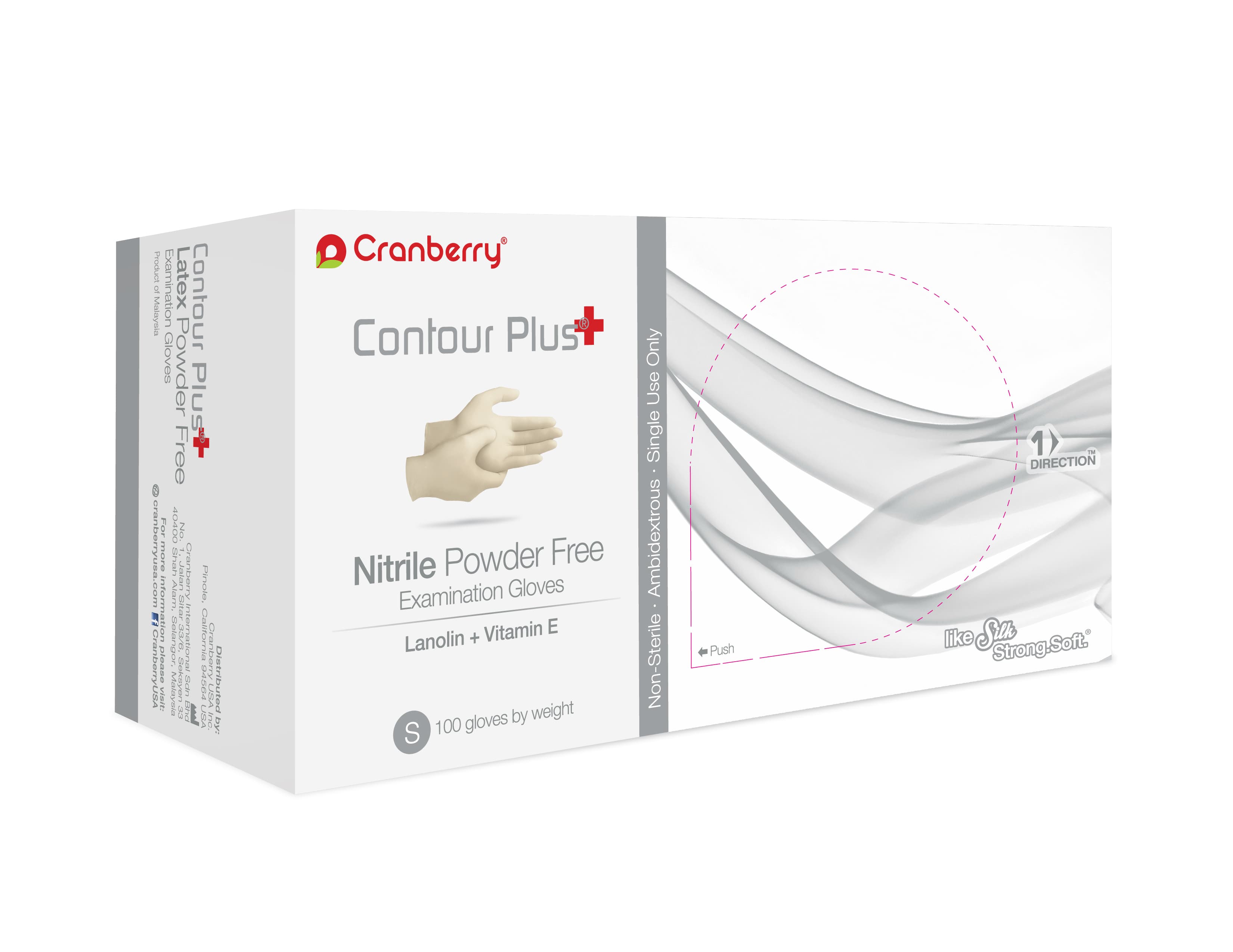 Cranberry Contour Plus® Nitrile Exam Gloves, Powder Free, Non-Sterile, Small, White, 100/Box, CR3226 thumbnail 3