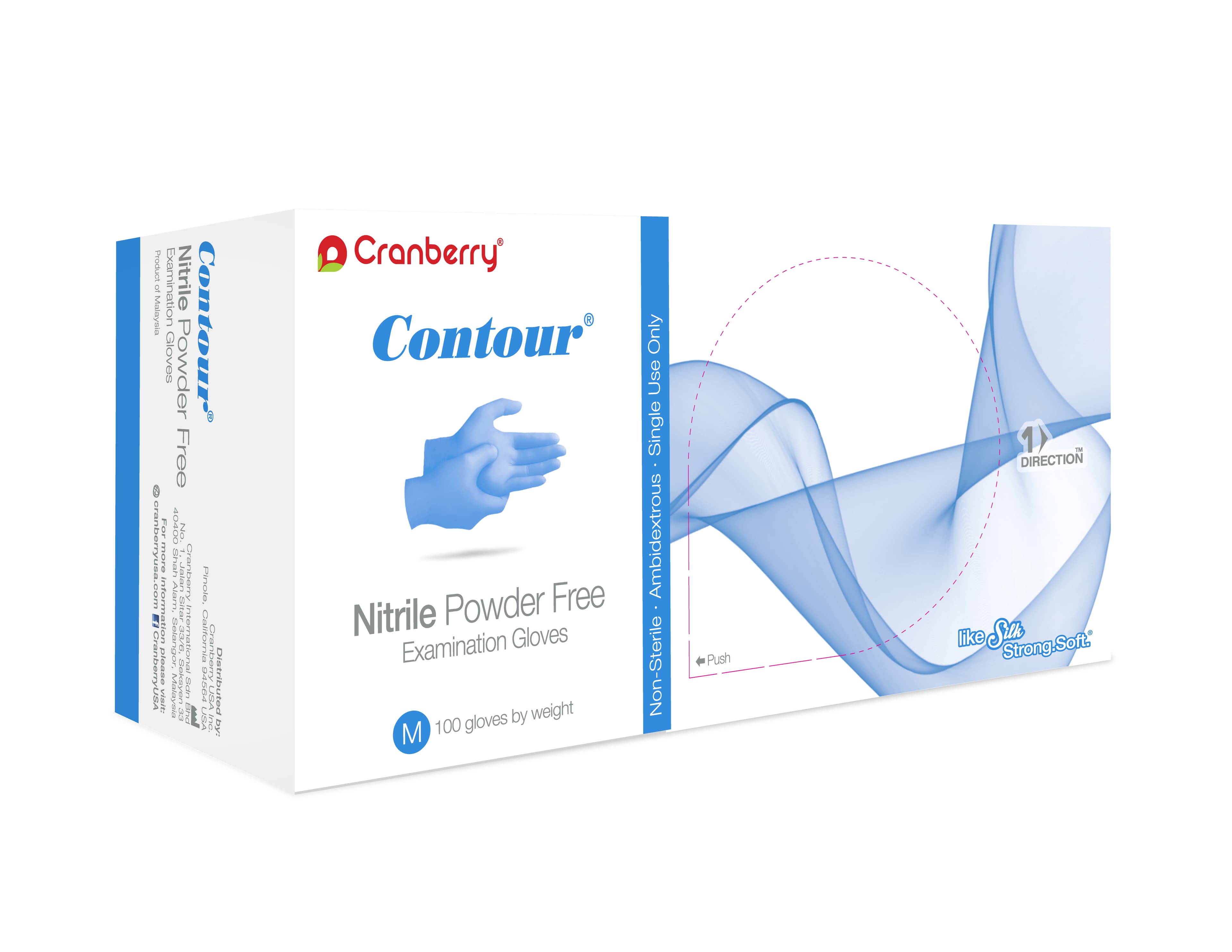 Cranberry Contour® Powder Free Nitrile Exam Gloves, Medium, Blue, 100/Box, CR3117 thumbnail 10