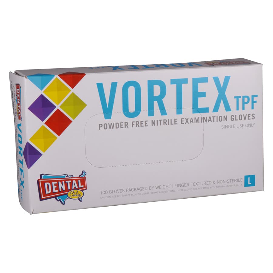 Dental City Vortex TPF Nitrile Powder Free Examination Gloves, Large, Blue, 100/Box - Dental City - Vortex TPF Nitrile Powder Free Examination Gloves 100/Box - Image 1