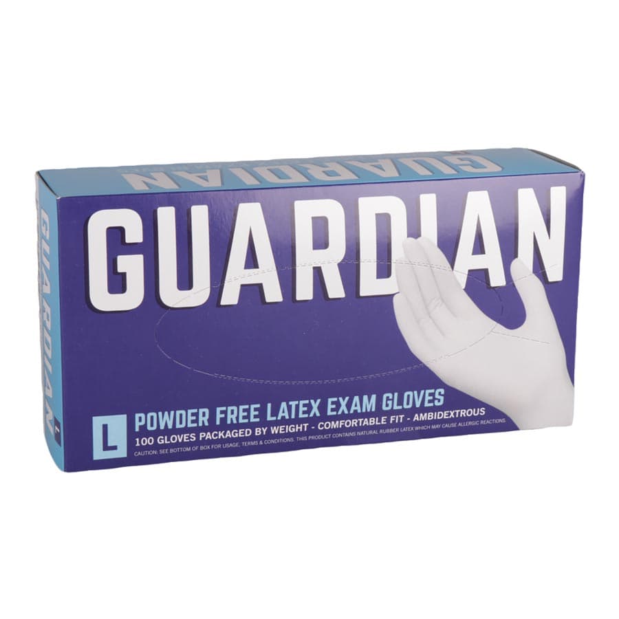 Guardian PF Latex Examination Gloves, Large, Powder-Free, 100/Box - Guardian PF Latex Gloves Large 100/Box - Image 1