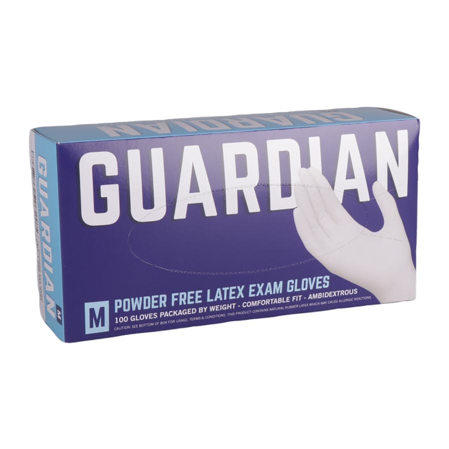 Guardian PF Latex Examination Gloves, Medium, Powder Free, 100/Box - Guardian PF Latex Gloves Medium 100/Box - Image 1