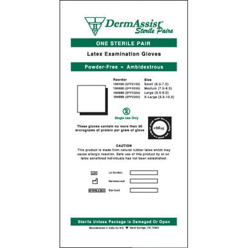 DermAssist Latex Exam Gloves, Sterile, Powder-Free, Textured, Medium (7-1/2 - 8), 50 Pair/Box, 104200 - DermAssist Latex Exam Gloves: Sterile, Powder-Free, Textured, box of 50 Pair - Image 1