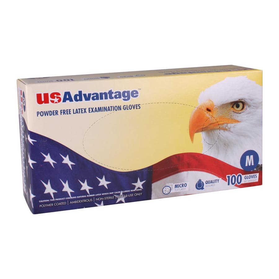 USAdvantage Powder Free Latex Exam Gloves, Medium, 100/Box - Dental City - USAdvantage Powder Free Latex Exam Gloves - Image 1