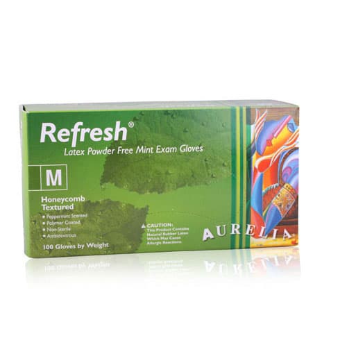 Aurelia® Refresh™ Powder-Free Latex Exam Gloves, Peppermint Scented, Green, Large, 100/Box, 99228 thumbnail 2