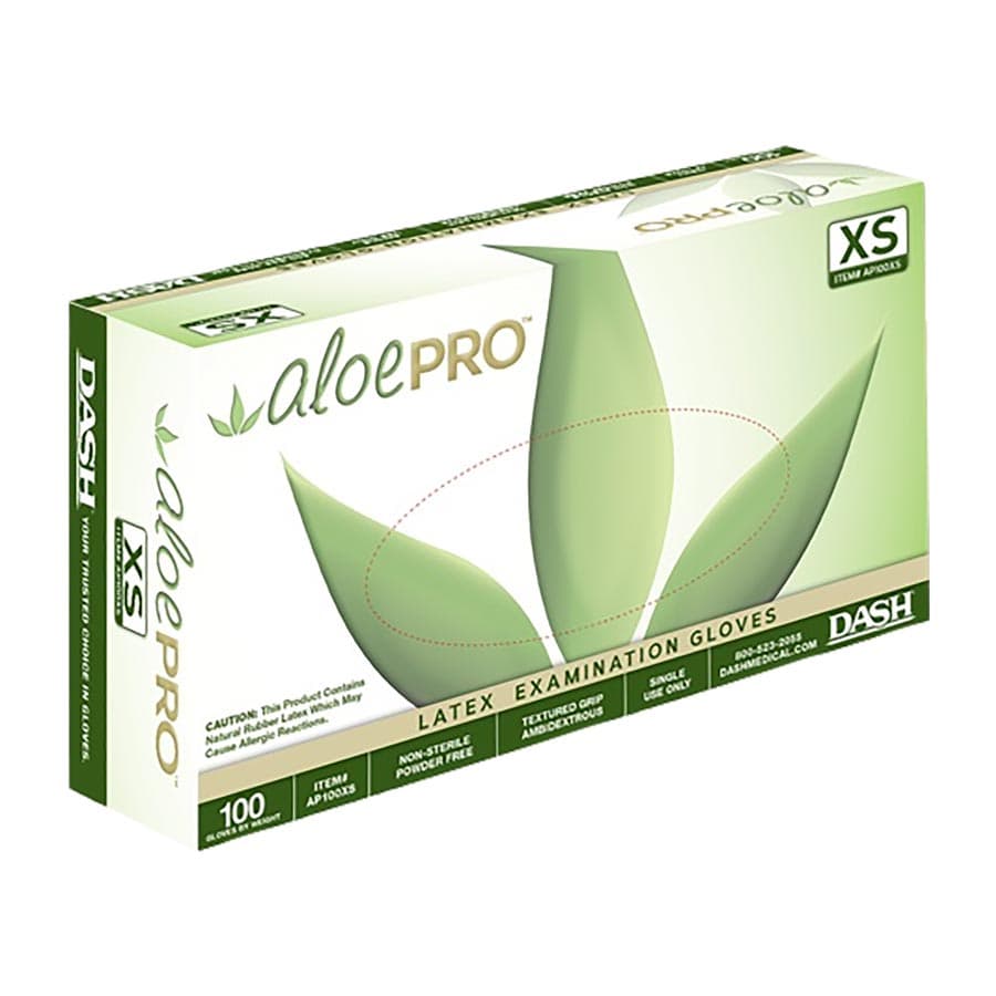AloePRO™ Latex Examination Gloves, Powder Free, Textured, Non-Sterile, Extra Small, 100/Box, AP100XS thumbnail 2