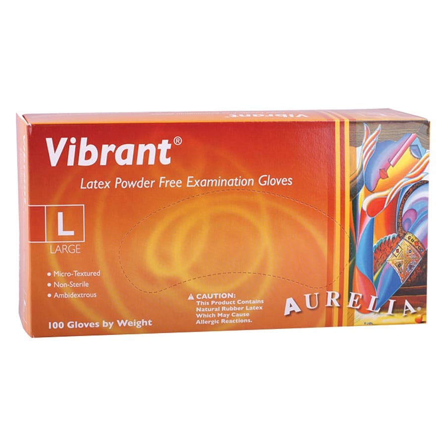 Aurelia® Vibrant™ Latex Exam Gloves, Powder Free, Non-Sterile, Textured, Small, 100/Box, 98226 thumbnail 2