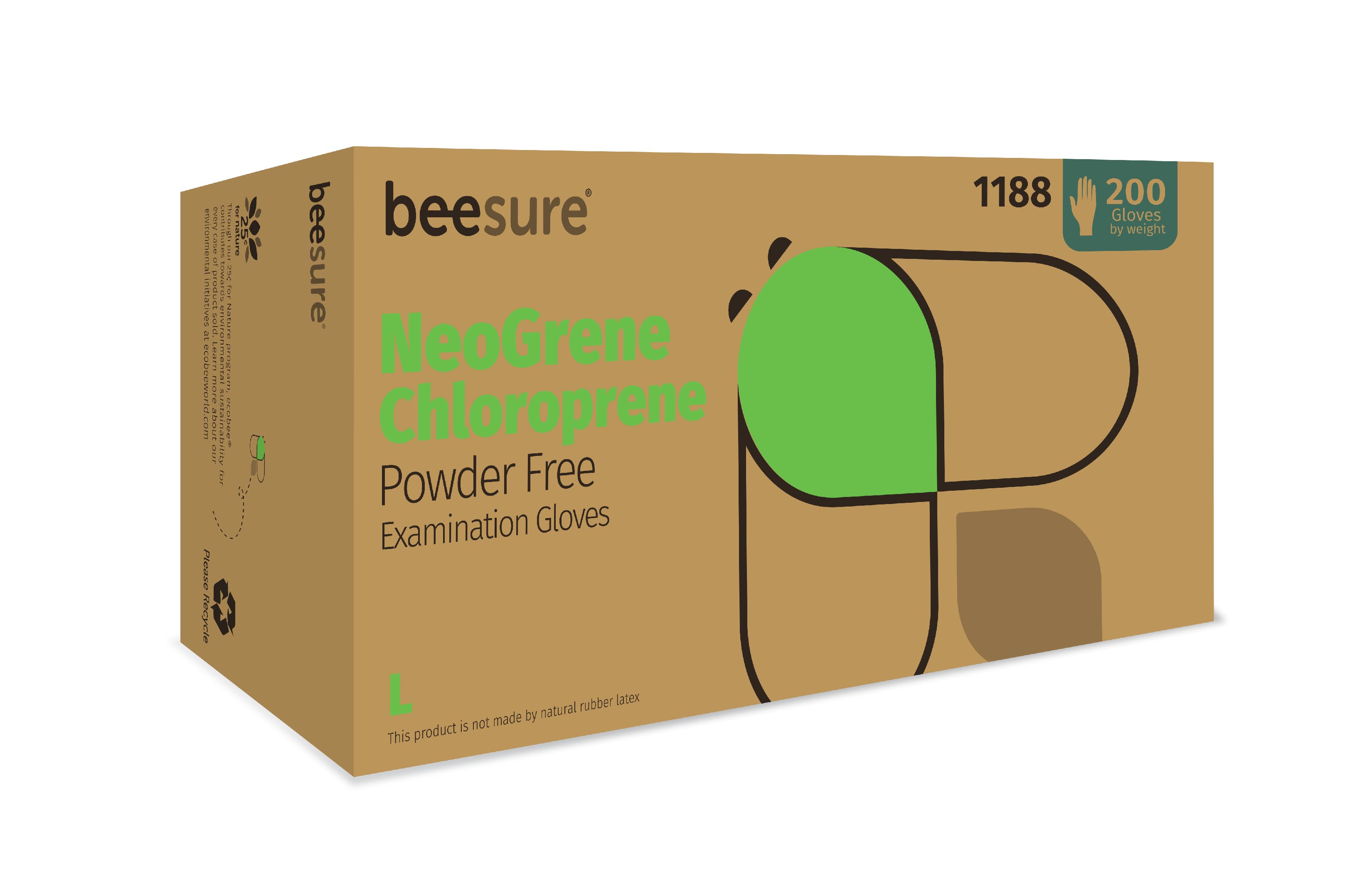 BeeSure NeoGrene Chloroprene Exam Gloves, Powder Free, Non-Sterile, Large, Green, Fingertip Textured, 200/Box, BE1188 thumbnail 13
