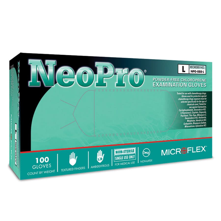 Microflex NeoPro Chloroprene Exam Gloves, Powder-Free, Latex-Free, Non-Sterile, Textured, Green, Large, 100/Box, NPG-888-L thumbnail 12