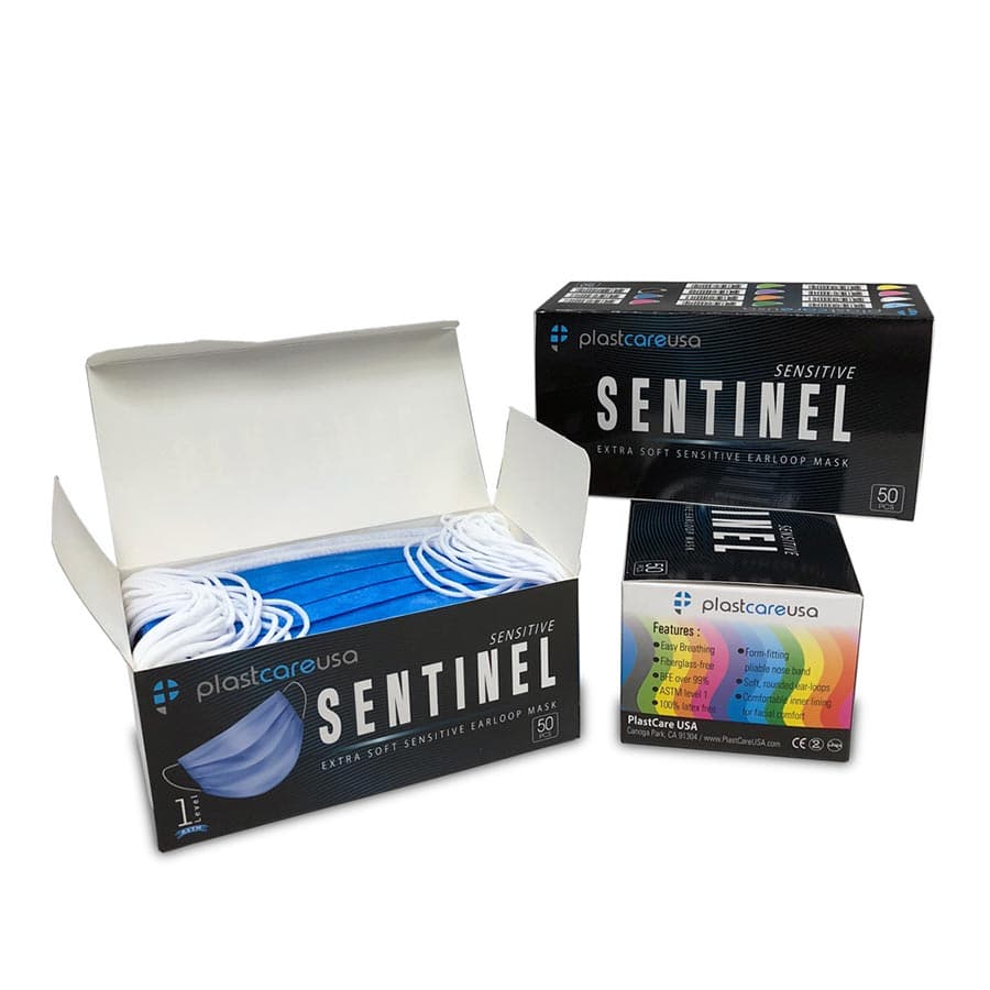 Plastcare Sentinel ASTM Level 1 Earloop Mask, Blue, 50/Box - Plastcare USA - Sentinel ASTM Level 1 Earloop Mask - Image 1