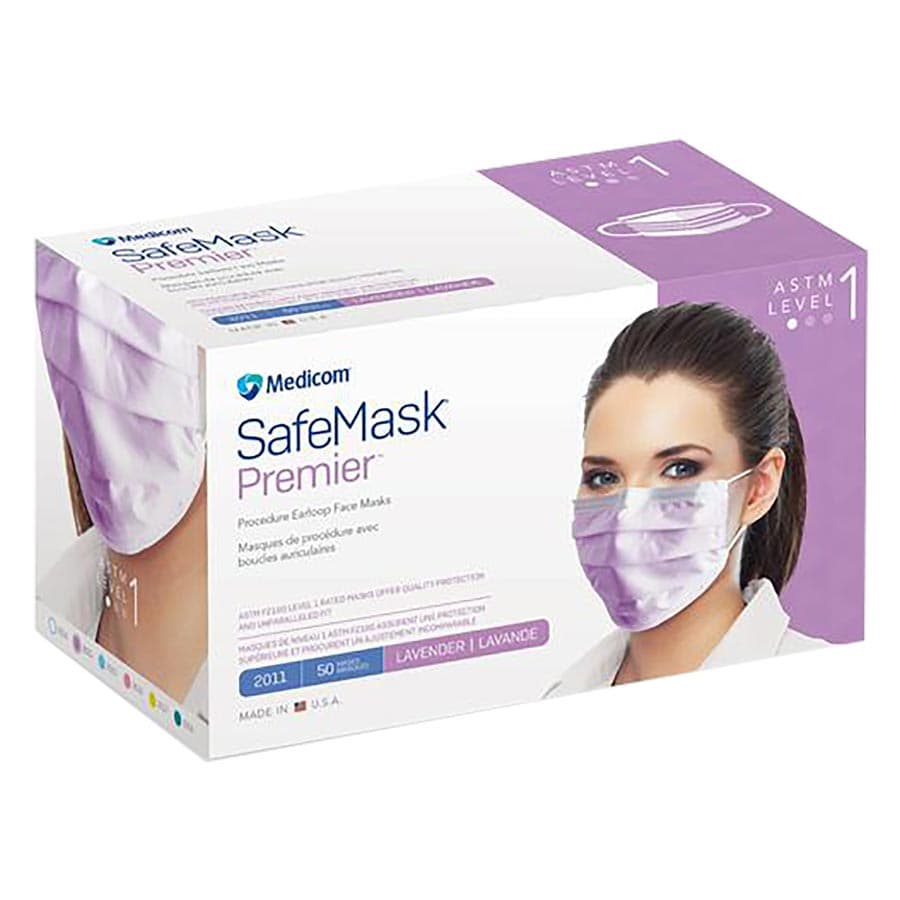Medicom SafeMask Premier ASTM Level 1 Procedure Face Mask, Earloop, Lavender, 50/Box, 2011 thumbnail 16