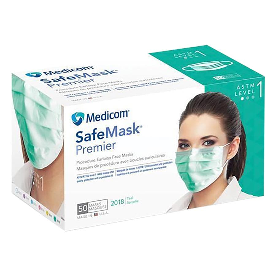 SafeMask Premier ASTM Level 1 Procedure Face Mask, Earloop, Teal, 50/Box thumbnail 16