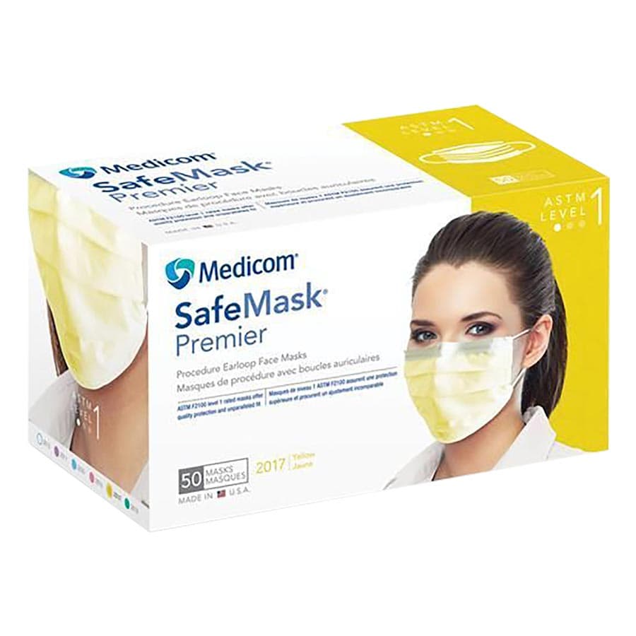 SafeMask Premier Procedure Face Mask, ASTM Level 1, Ear Loop, Yellow, 50/Box thumbnail 15
