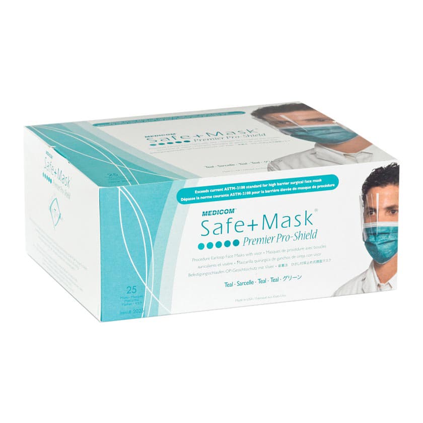 SafeMask Premier Elite ProShield Procedure Face Mask with Visor, ASTM Level 3, Teal, 25/Box, 2025 thumbnail 6