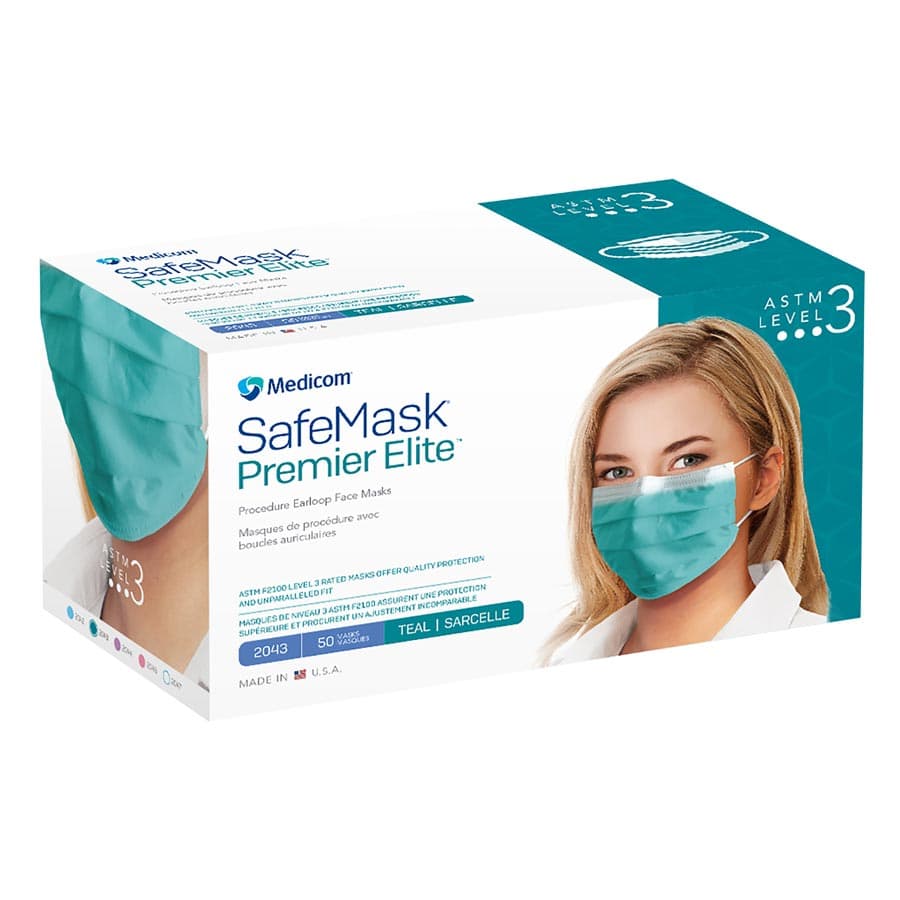 SafeMask Premier Elite Procedure Earloop Face Mask, ASTM Level 3, Teal, One Size Fits Most, 50/Box, 2043 thumbnail 17