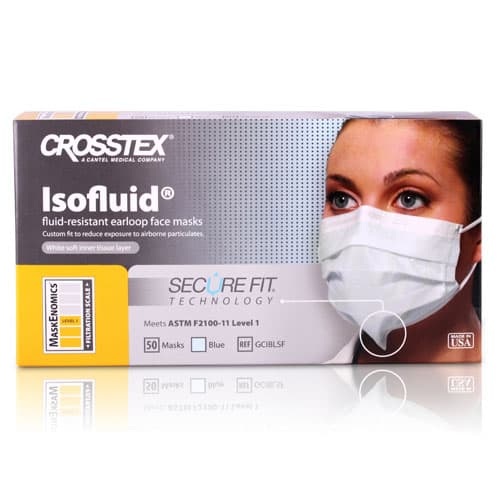 Crosstex Isofluid SecureFit Earloop Surgical Face Mask, ASTM Level 1, Blue, 50/Box, GCIBLSF thumbnail 15