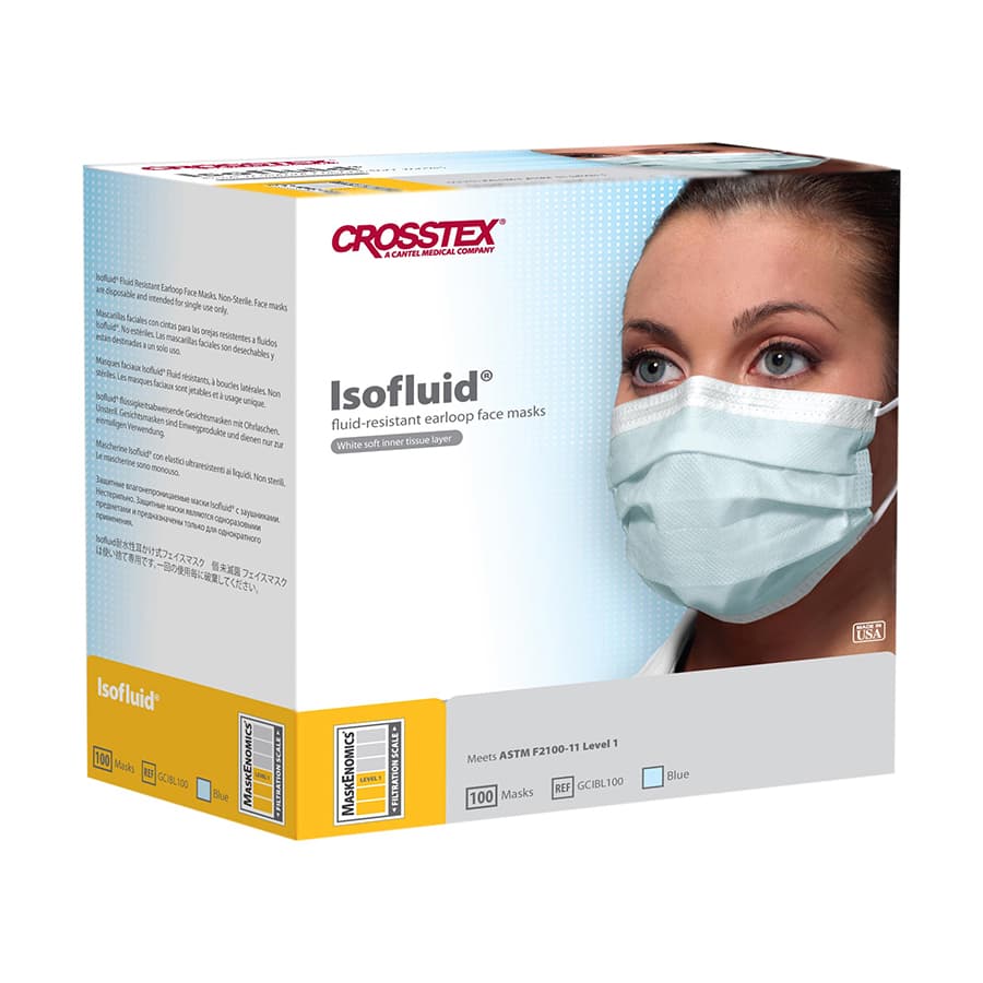 Crosstex Isofluid Earloop Face Masks, ASTM Level 1, Blue, 100/Box, GCIBL100 thumbnail 14
