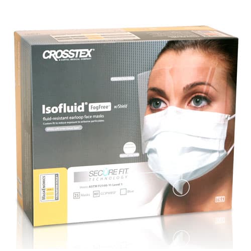 Crosstex Isofluid FogFree SecureFit Earloop Procedure Mask with Wrap-Around Shield, ASTM Level 1, Blue, 25/Box, GCIPWBSF thumbnail 4