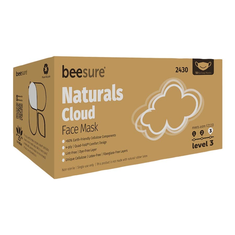 BeeSure Naturals Procedure Face Mask, ASTM Level 3, Cloud White, Ear Loop, 50/Box, BE2430 thumbnail 3