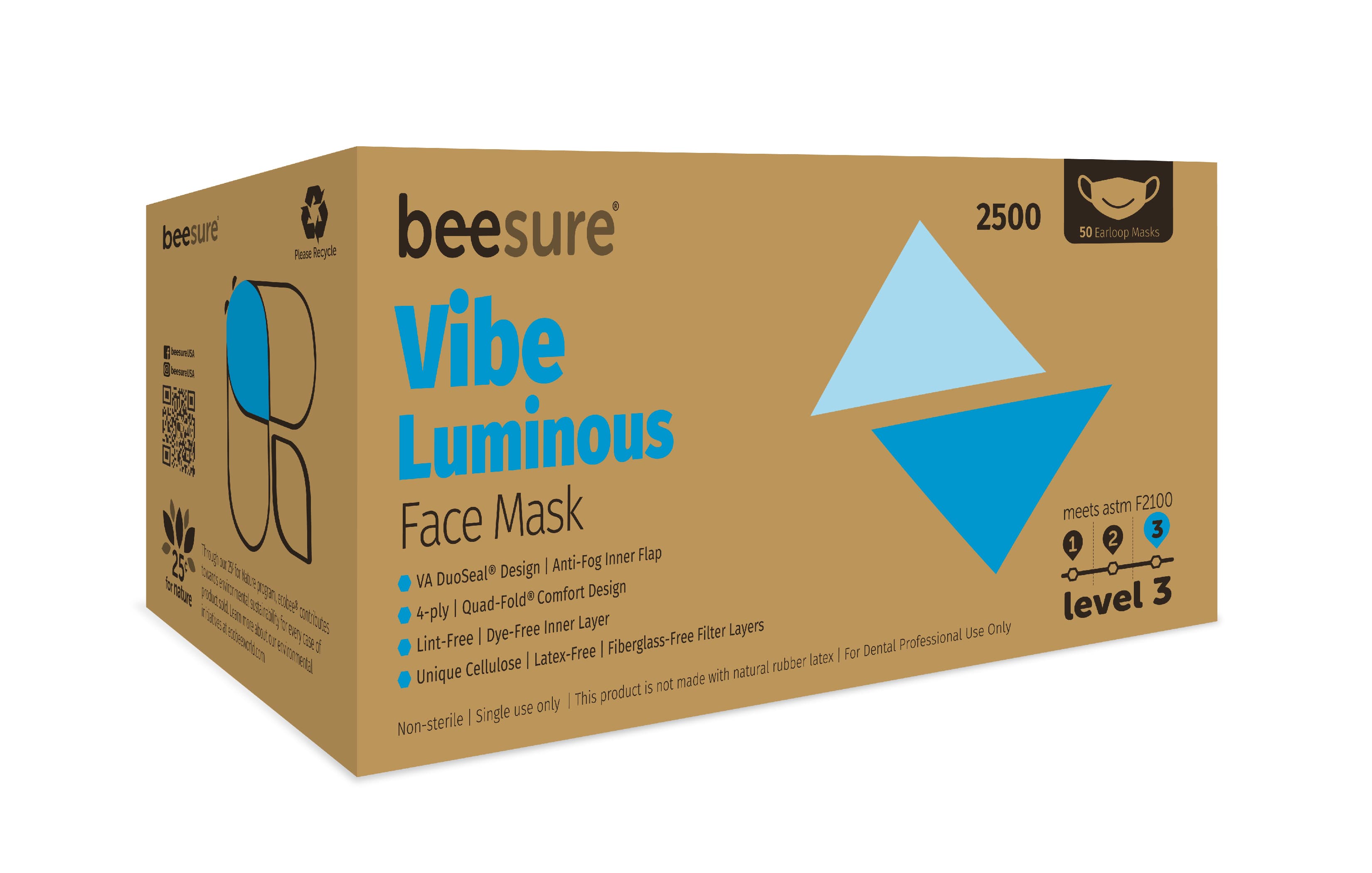 BeeSure Vibe Procedure Face Mask, ASTM Level 3, Luminous Blue, 50/Box, BE2500 thumbnail 19