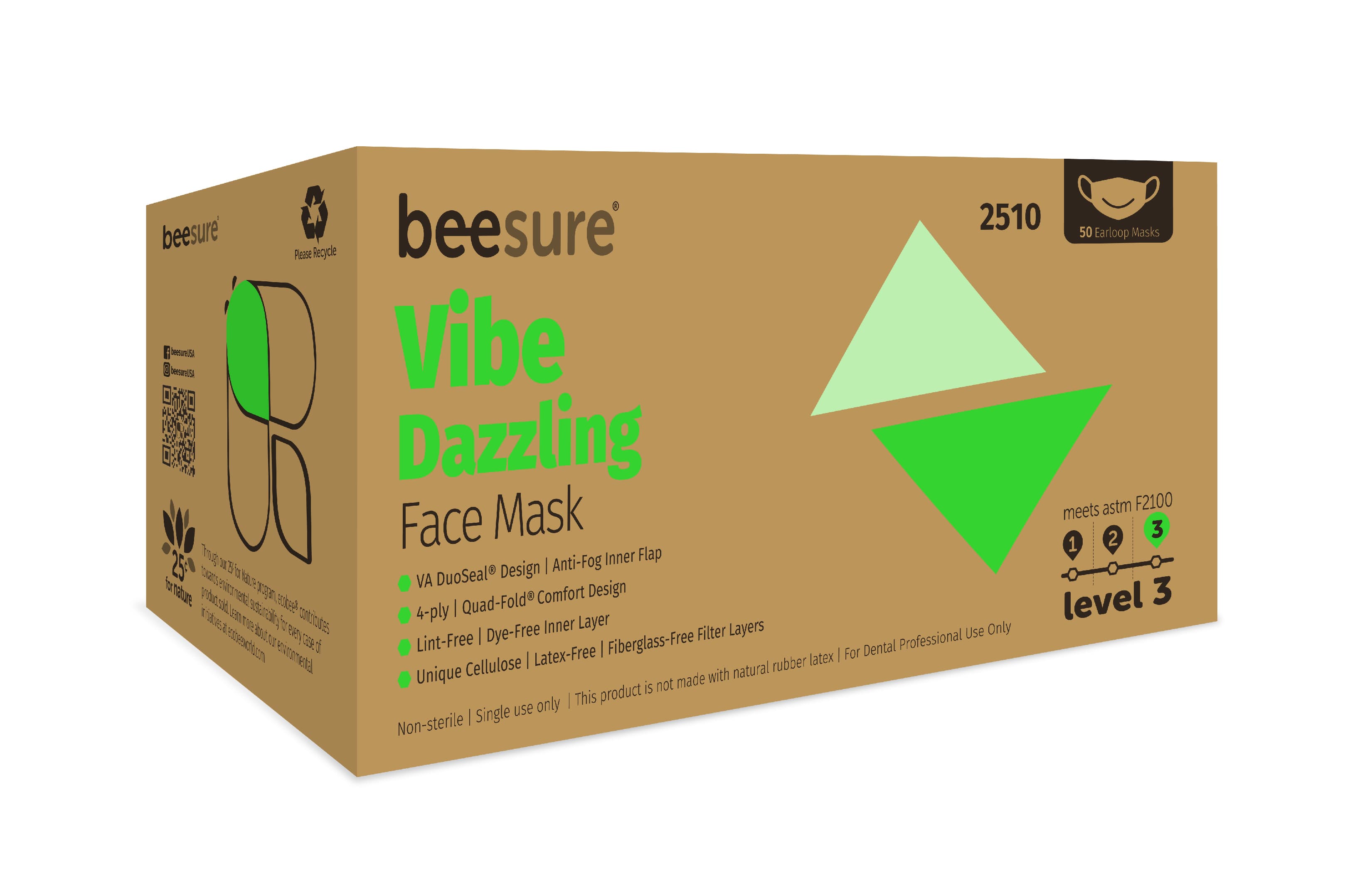BeeSure Vibe Procedure Face Mask, ASTM Level 3, Dazzling Green, 50/Box, BE2510 thumbnail 16