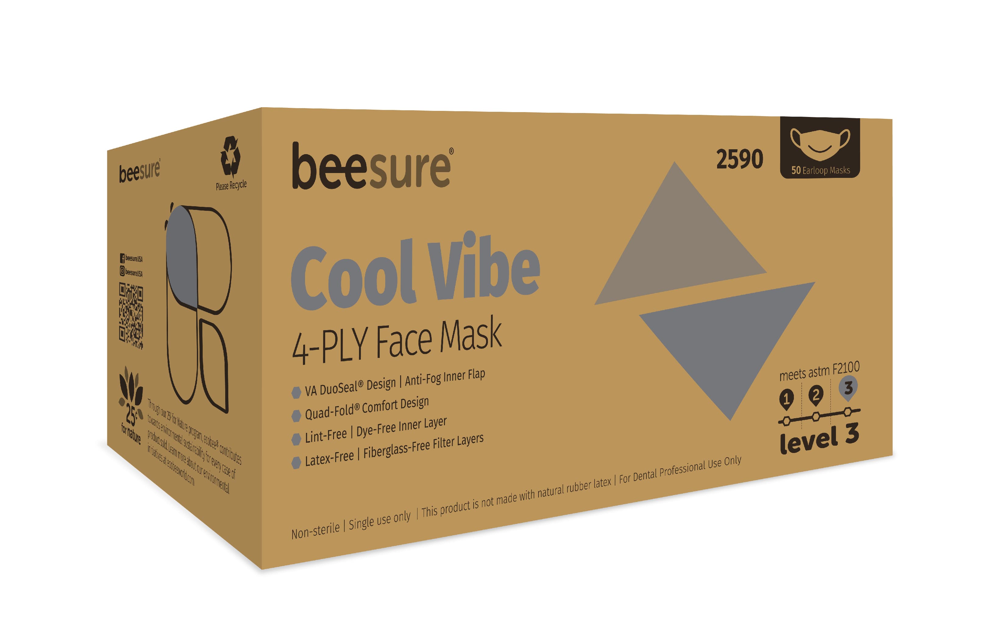 BeeSure Vibe Earloop Face Mask, ASTM Level 3, Cool Gray, 50/Box, BE2590 thumbnail 16