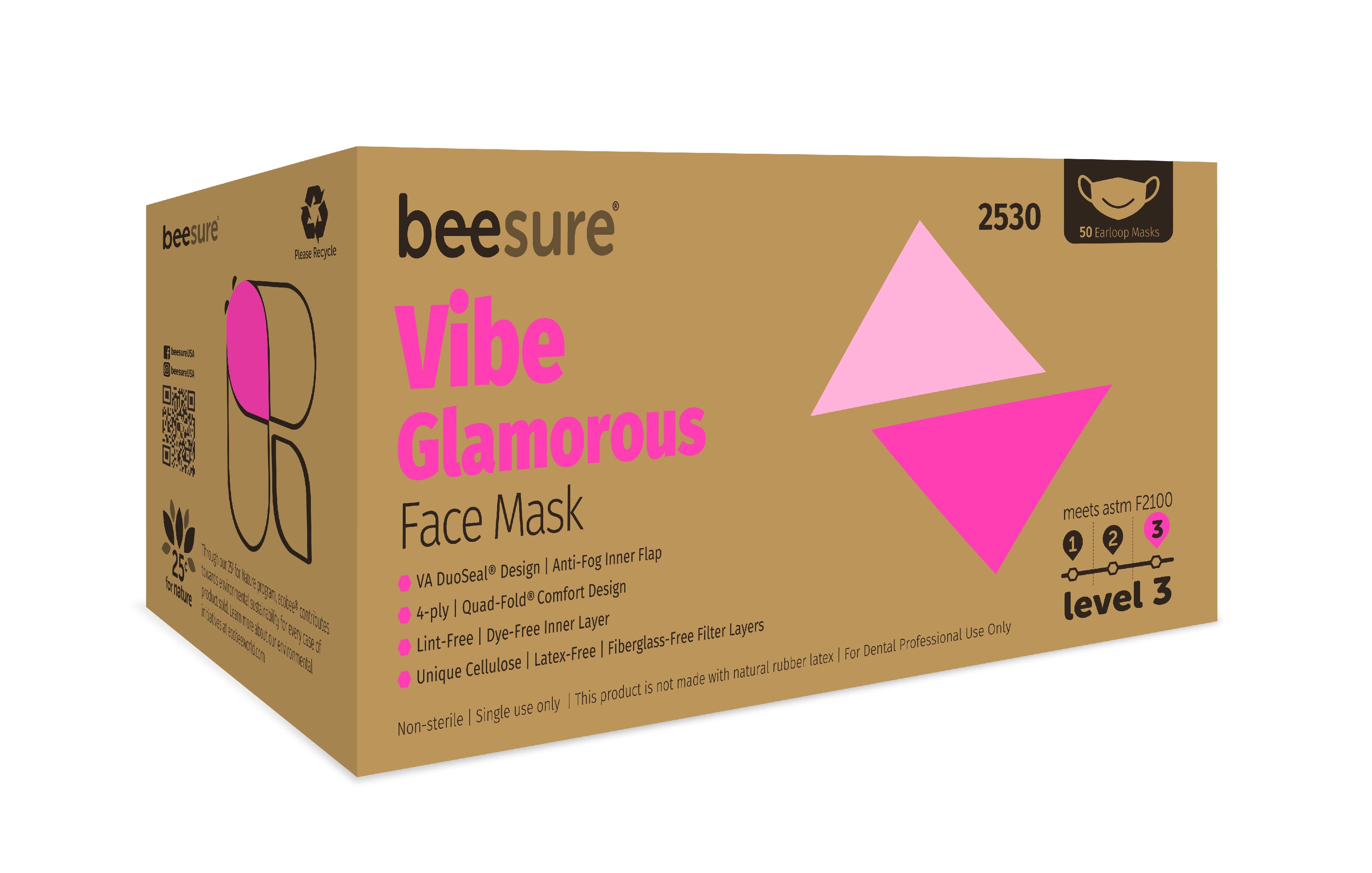 BeeSure Vibe Procedure Face Mask ASTM Level 3, Glamorous Pink, 50/Box, BE2530 thumbnail 20