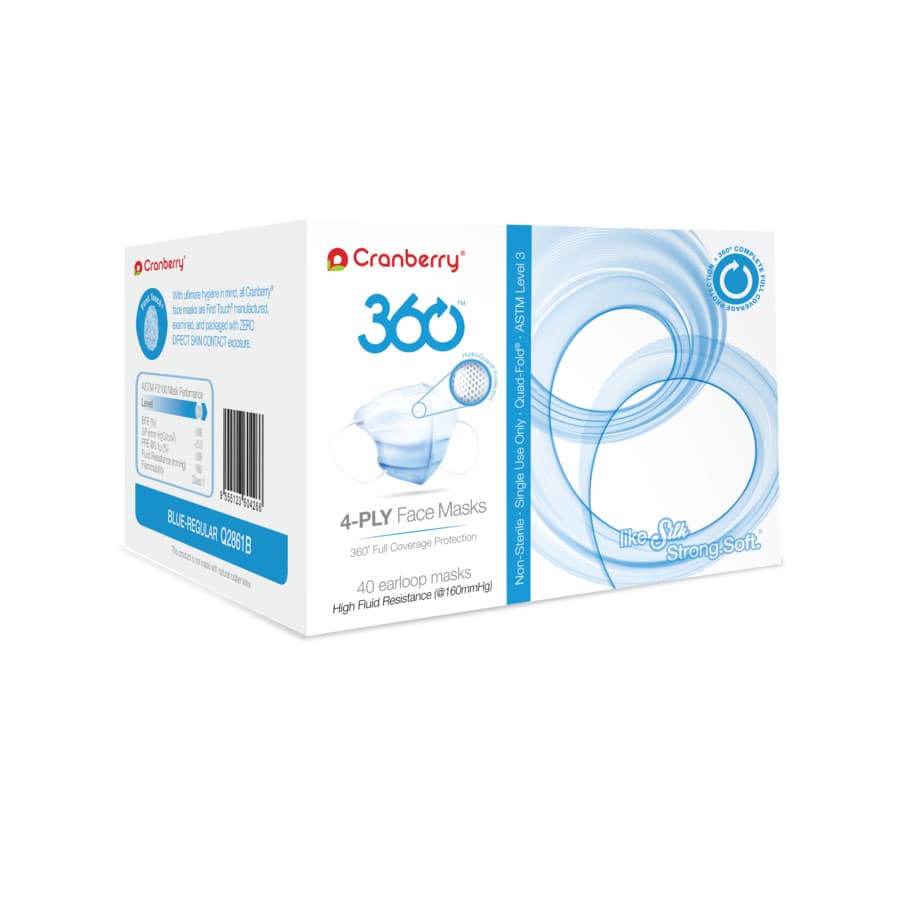 Cranberry 360 Anti-Fog 4-Ply Earloop Face Mask, ASTM Level 3, Small, Silver, 40/Box, Q2860S thumbnail 15