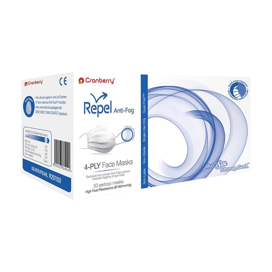 Cranberry Repel 4-Ply Anti-Fog Earloop Face Mask, ASTM Level 3, Pearl Silver, 50/Box, R2970SI thumbnail 6