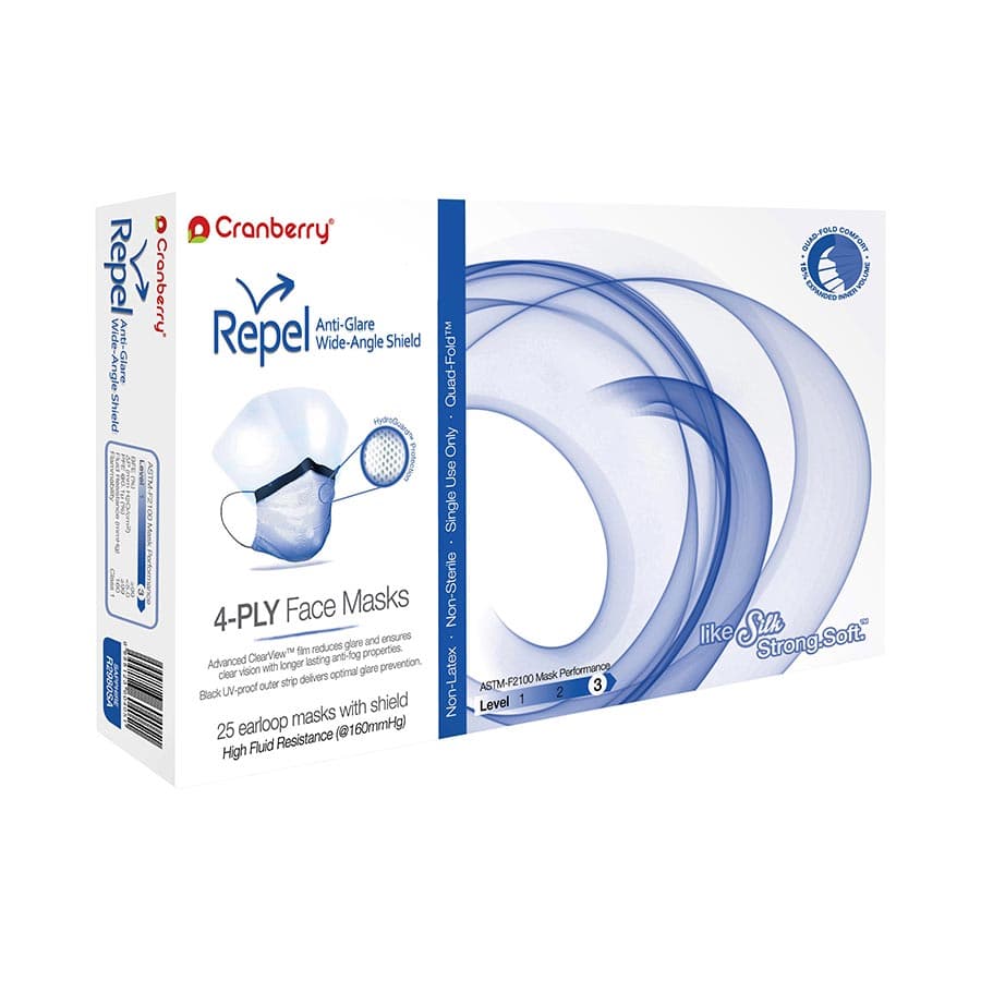 Cranberry Repel 4-Ply Anti-Glare Wide-Angle Shield Earloop Face Mask, ASTM Level 3, Silver, 25/Box, R2980SI thumbnail 11