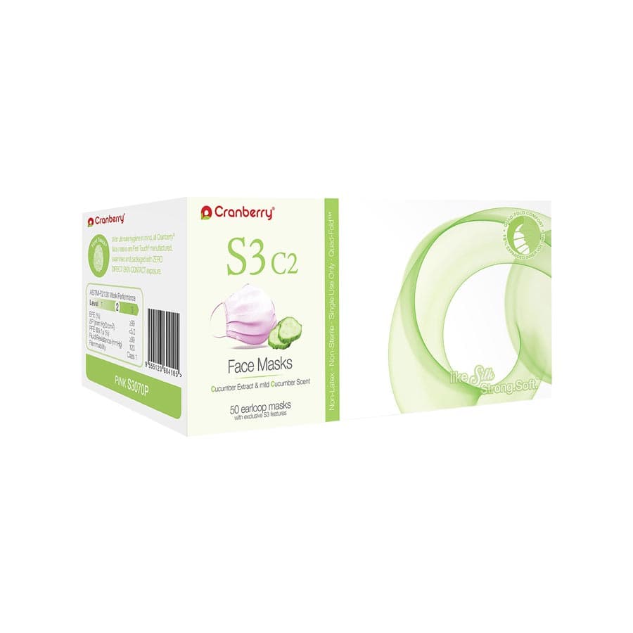 Cranberry S3 C2 Earloop Face Mask, ASTM Level 3, Pink, Cucumber Extract, 50/Box, S3070P thumbnail 7