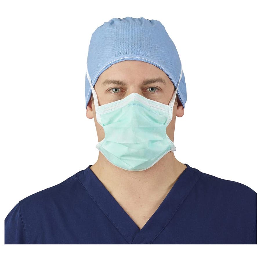 Halyard Anti-Fog Surgical Mask, Pleated Style with Ties, Green, 50/Box, 49235 - Antifog Surgical Masks – Pleated Style with Ties, Green, 50/Pkg - Antifog Surgical Masks – Pleated Style with Ties, Green, 50/Pkg - Image 1