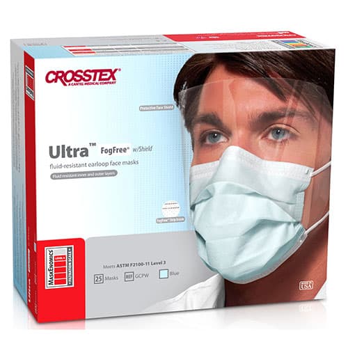 Crosstex Ultra FogFree Surgical Face Mask with Shield, ASTM Level 3, Blue, Ear Loop, 25/Box, GCPW thumbnail 9