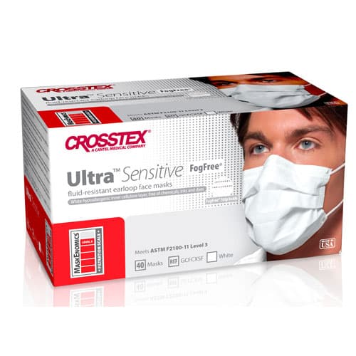 Crosstex Ultra Sensitive FogFree Earloop Surgical Face Mask, ASTM Level 3, White, 40/Box, GCFCXSF thumbnail 19