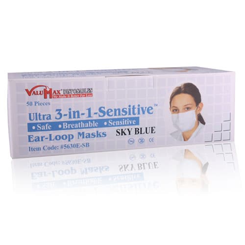 Valumax Ultra 3-in-1 Sensitive Earloop Mask, Sky Blue, ASTM Level 3, 50/Box, 5630E-SB thumbnail 4
