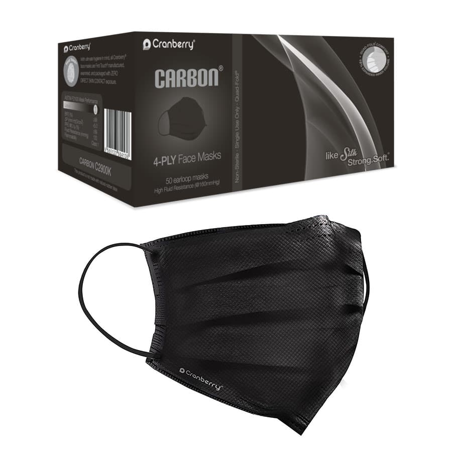 Cranberry Carbon ASTM Level 3 Earloop Face Mask, 4-Ply, Black, 50/Box, C2900K thumbnail 16