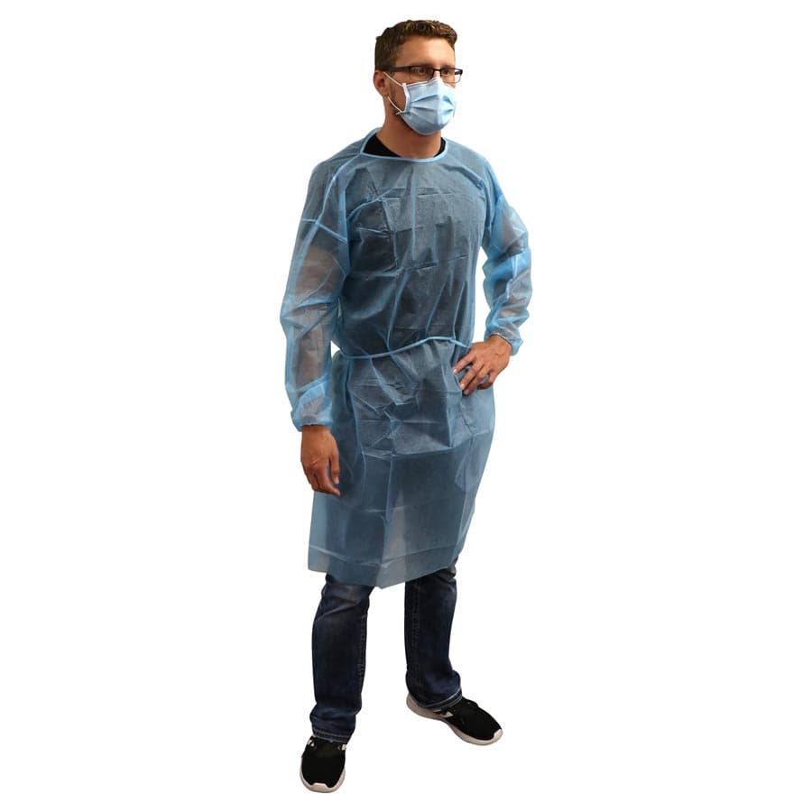 Dukal Isolation Gown, Blue, Non-Sterile, Elastic Cuff, 10/Pack, 301BL thumbnail 10