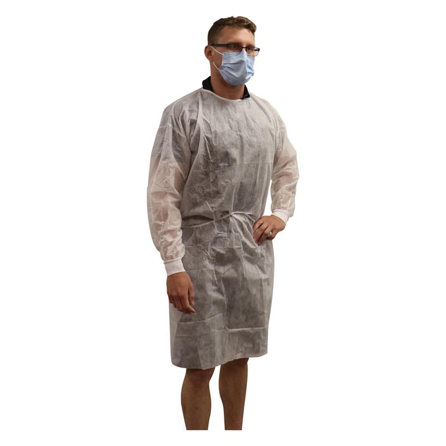Unipack SMS Isolation Gown, Regular, White, Non-Sterile, Tie Back, Knit Cuff, 10/Bag, UGI-6712 thumbnail 9