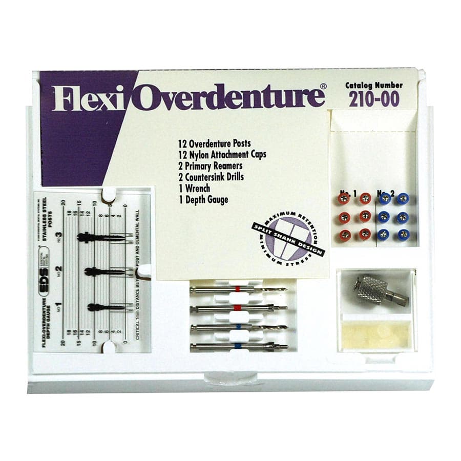 EDS Flexi-Overdenture Stainless Steel Attachments Intro Kit, 12 Posts (2 Sizes), 12 Nylon Caps, Reamers, Drills, Tools, #210-00 thumbnail 2
