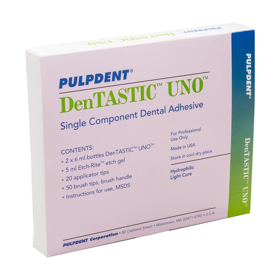 DenTASTIC UNO One-Step Wet Bonding Adhesive Kit, Light-Cure, 2 x 6 mL UNO, 5 mL Etch-Rite, 20 Applicator Tips, 50 Brush Tips, UNO thumbnail 5