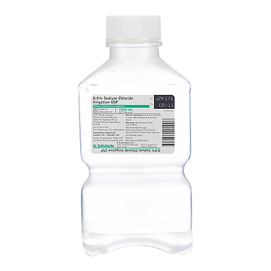 B Braun Sodium Chloride 0.9% Irrigation Solution, 1000 mL Bottle, 16/Case - B Braun - Sodium Chloride 0.9% Irrigation Bottle - Image 1