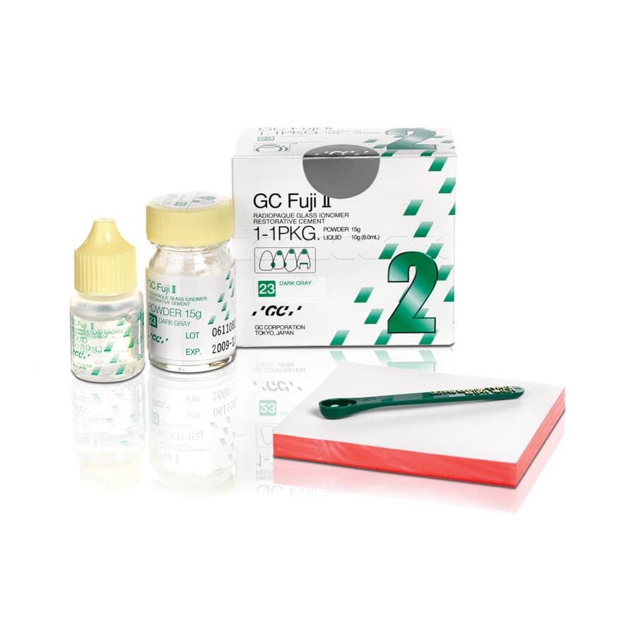 GC Fuji II Glass Ionomer Restorative, 1:1 Powder/Liquid Package, Shade #22 Yellow Brown, 15 g Powder + 8 ml Liquid thumbnail 8