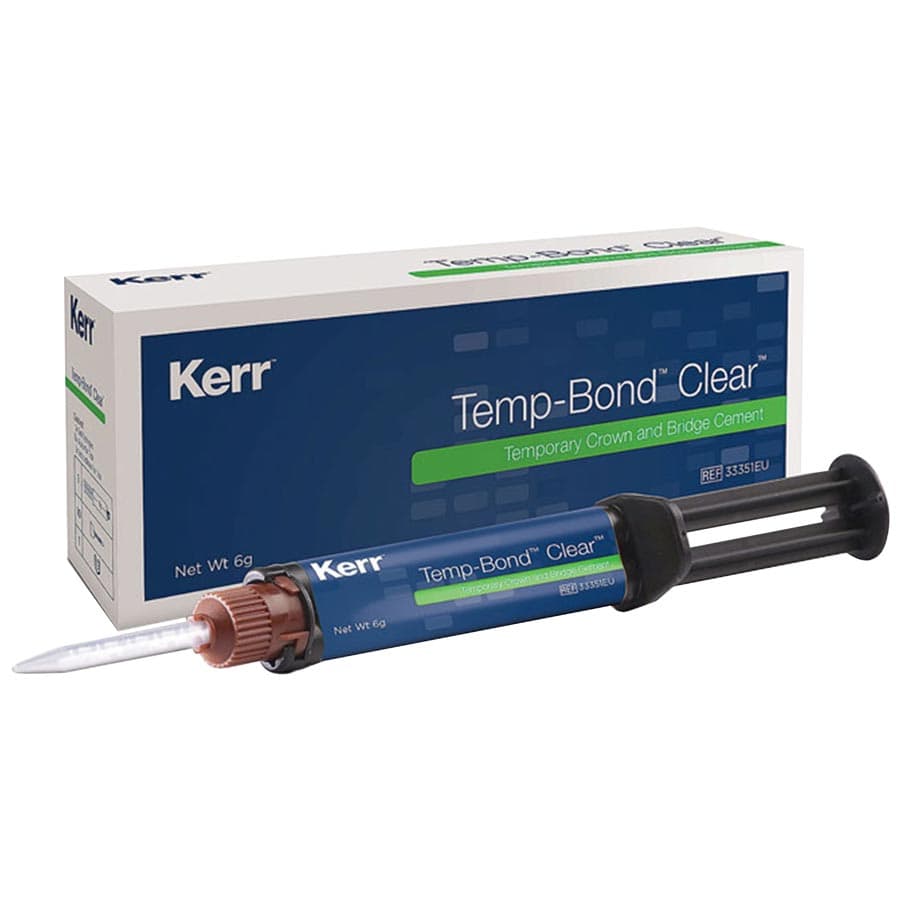Kerr Temp-Bond Clear with Triclosan Temporary Cement, Automix Syringe, 6 g, Clear, 1 Syringe + 10 Mixing Tips, #33351 thumbnail 17