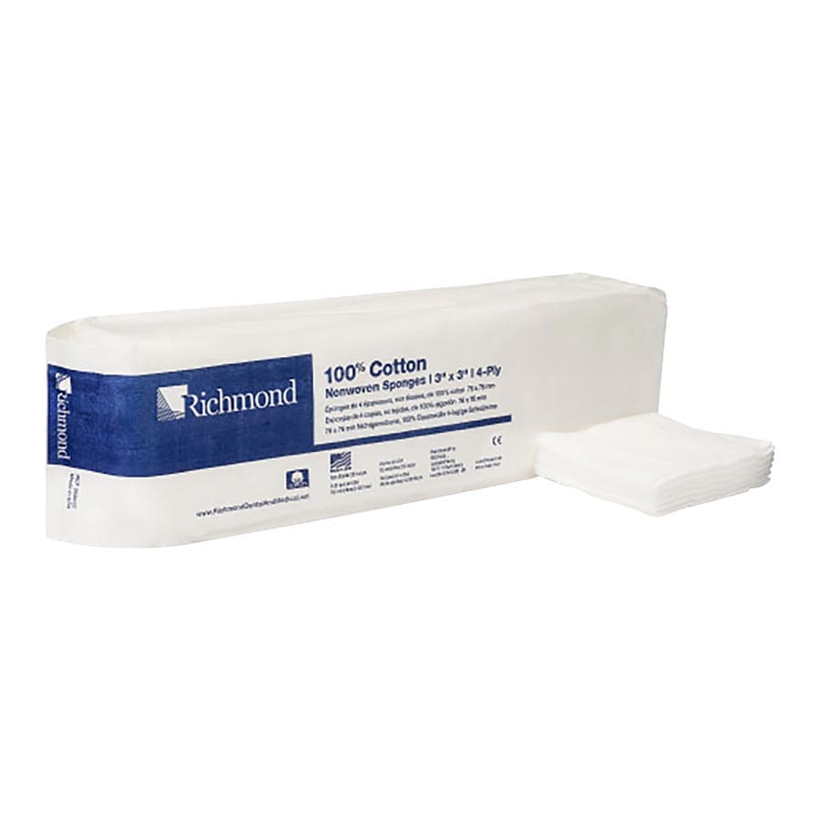Richmond 100% Cotton Nonwoven Sponges, 3" x 3", 4-Ply, Non-Sterile, 4000/Case (20 Sleeves of 200), 300632 thumbnail 6