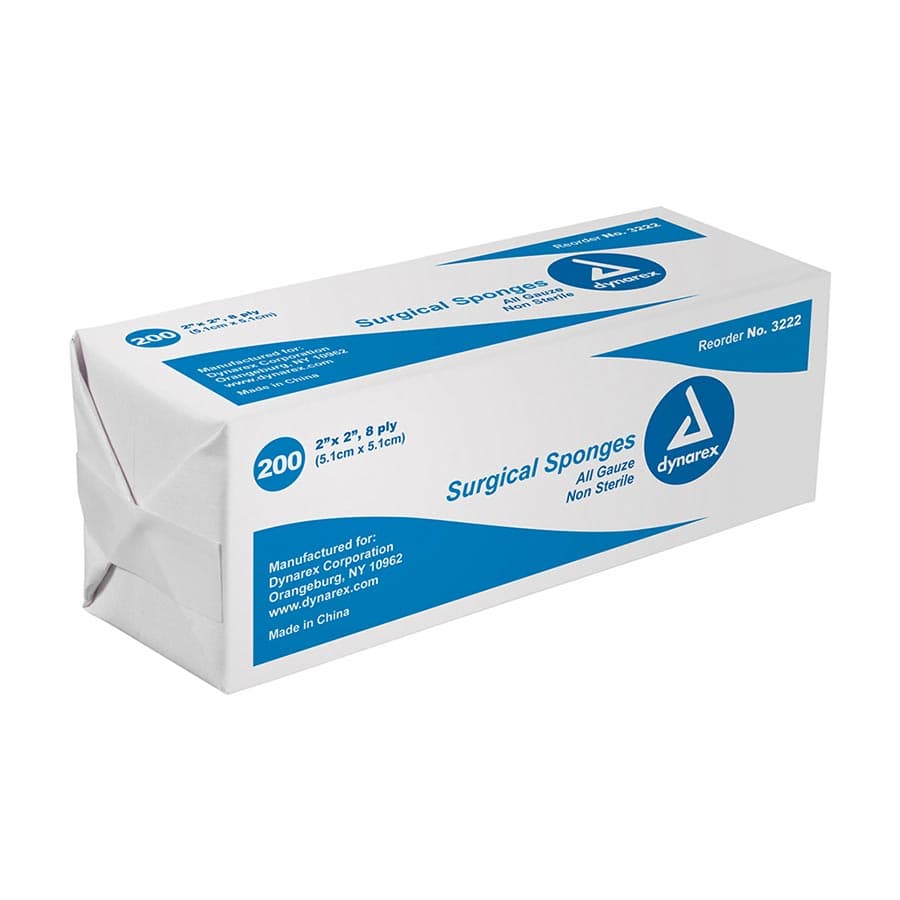 Dynarex All Gauze Sponges, 2" x 2", 8-Ply, Non-Sterile, 100% Cotton, 5000/Case, #3222 thumbnail 2