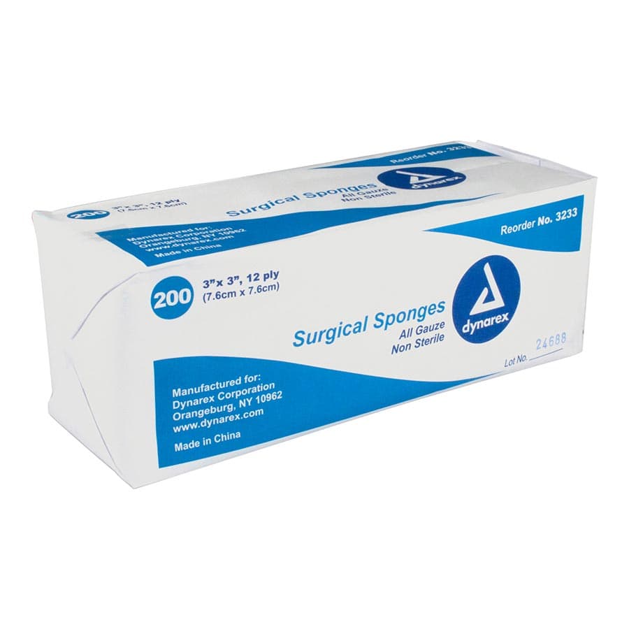 Dynarex All Gauze Sponges, 3" x 3", 12 Ply, Non-Sterile, 100% Cotton, Latex-Free, 4000/Case, #3233 thumbnail 4