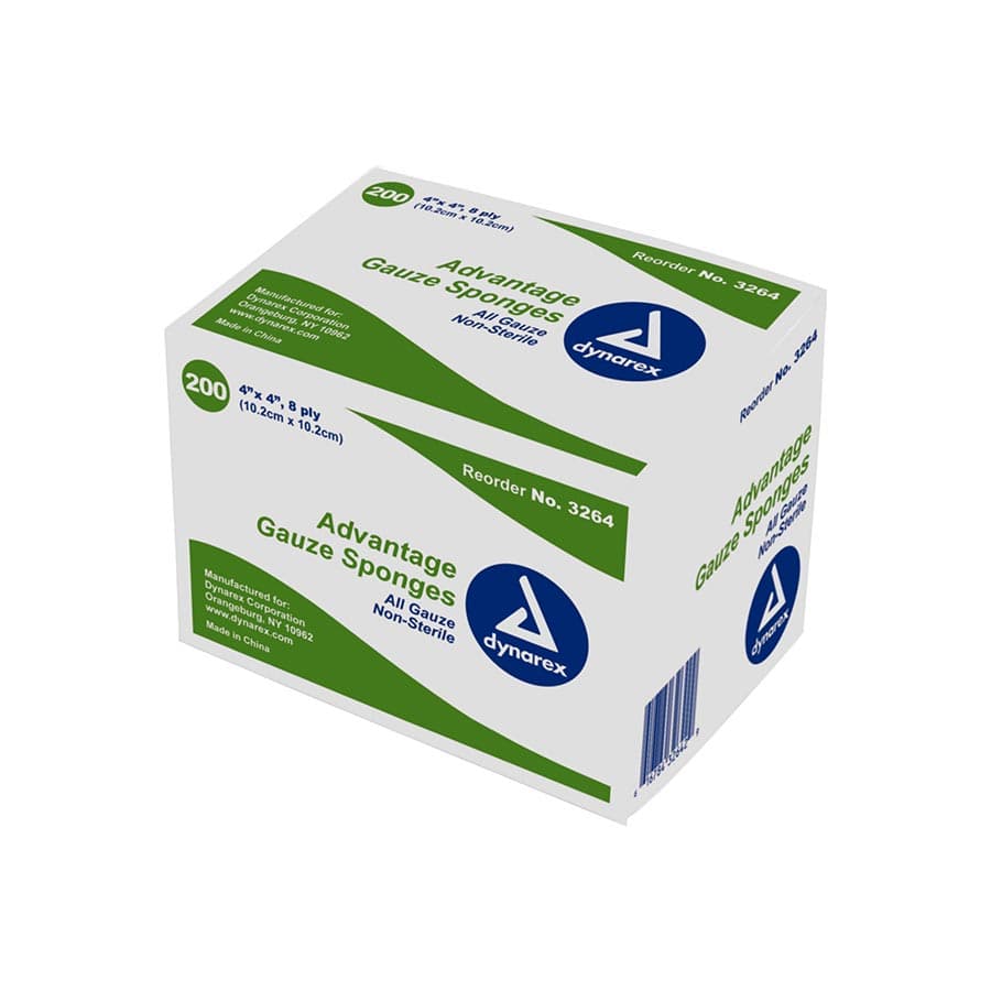 Dynarex Advantage All Gauze Sponges, 4" x 4", 8 Ply, Non-Sterile, 4000/Case, #3264 thumbnail 2