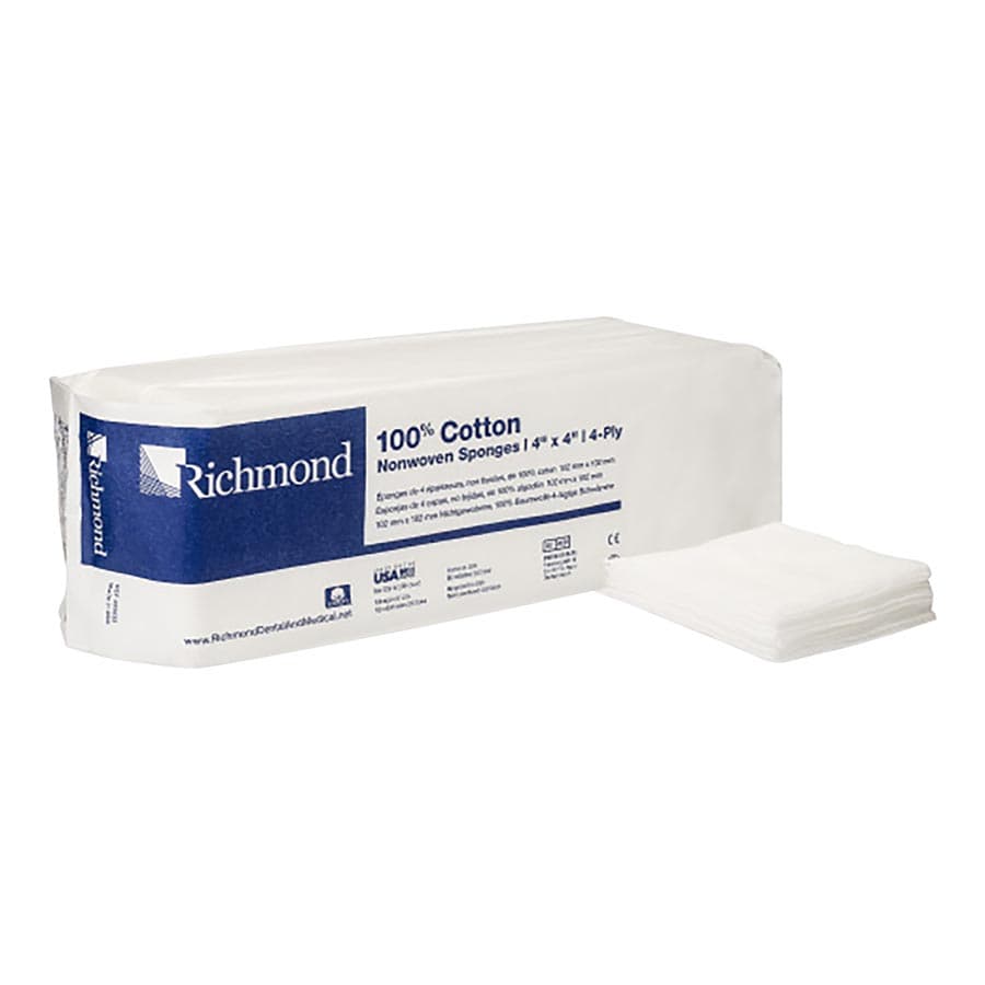 Richmond 100% Cotton Non-Woven Sponges, 4-Ply, 4" x 4", Non-Sterile, 2000/Case, 300633 thumbnail 6