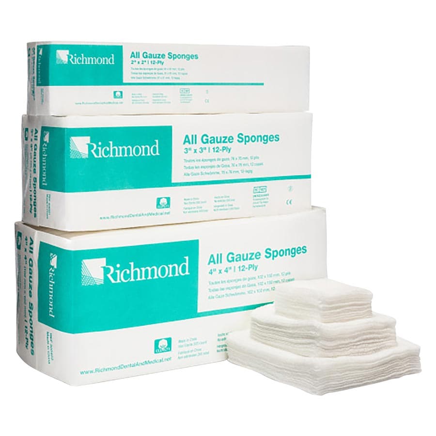 Richmond All-Gauze Sponges, 4" x 4", 8-Ply, Non-Sterile, 4000/Case, 300-422 thumbnail 5
