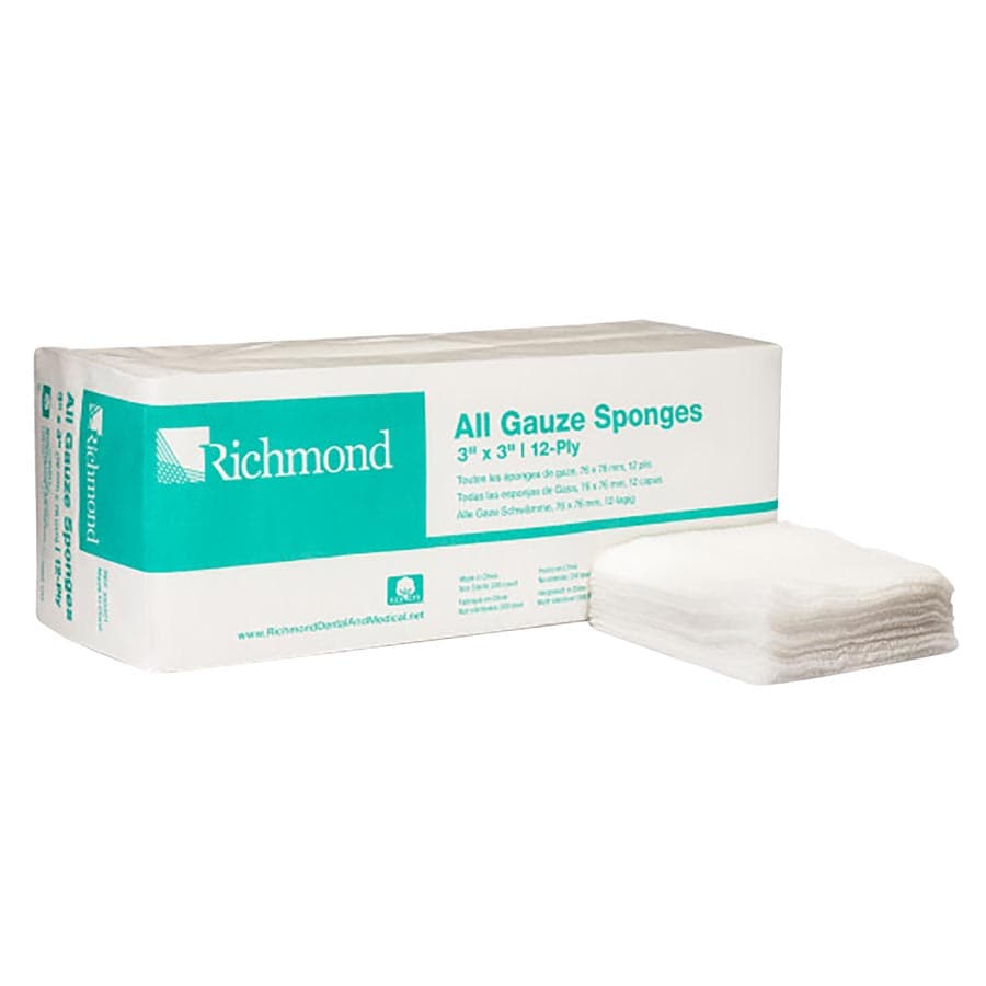 Richmond All Gauze Sponges, 3" x 3", 12-Ply, Non-Sterile, 200/Sleeve, 20 Sleeves/Case (4000/Case), 300421 thumbnail 6